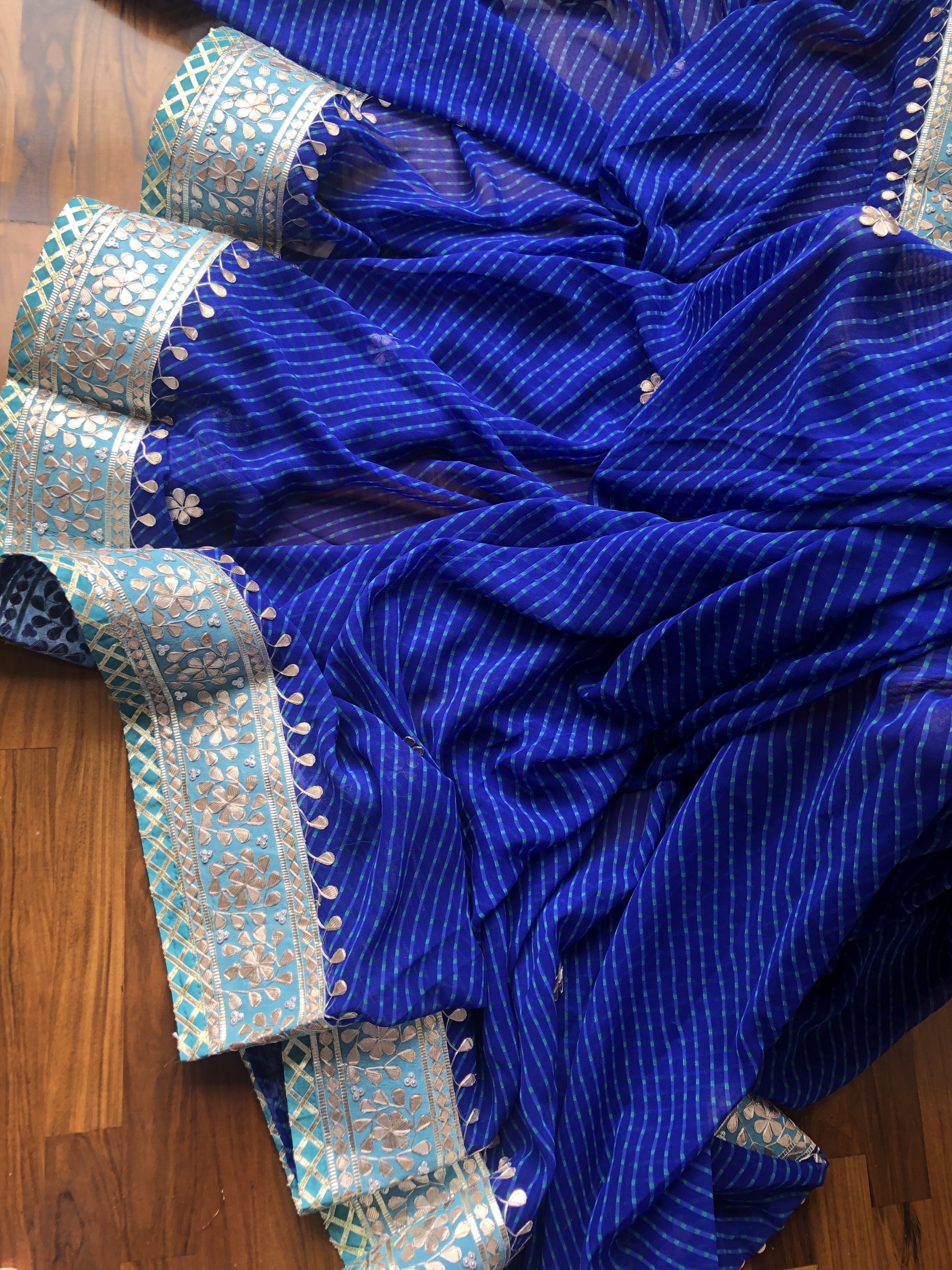 Gorgeous blue Gota work handmade saree