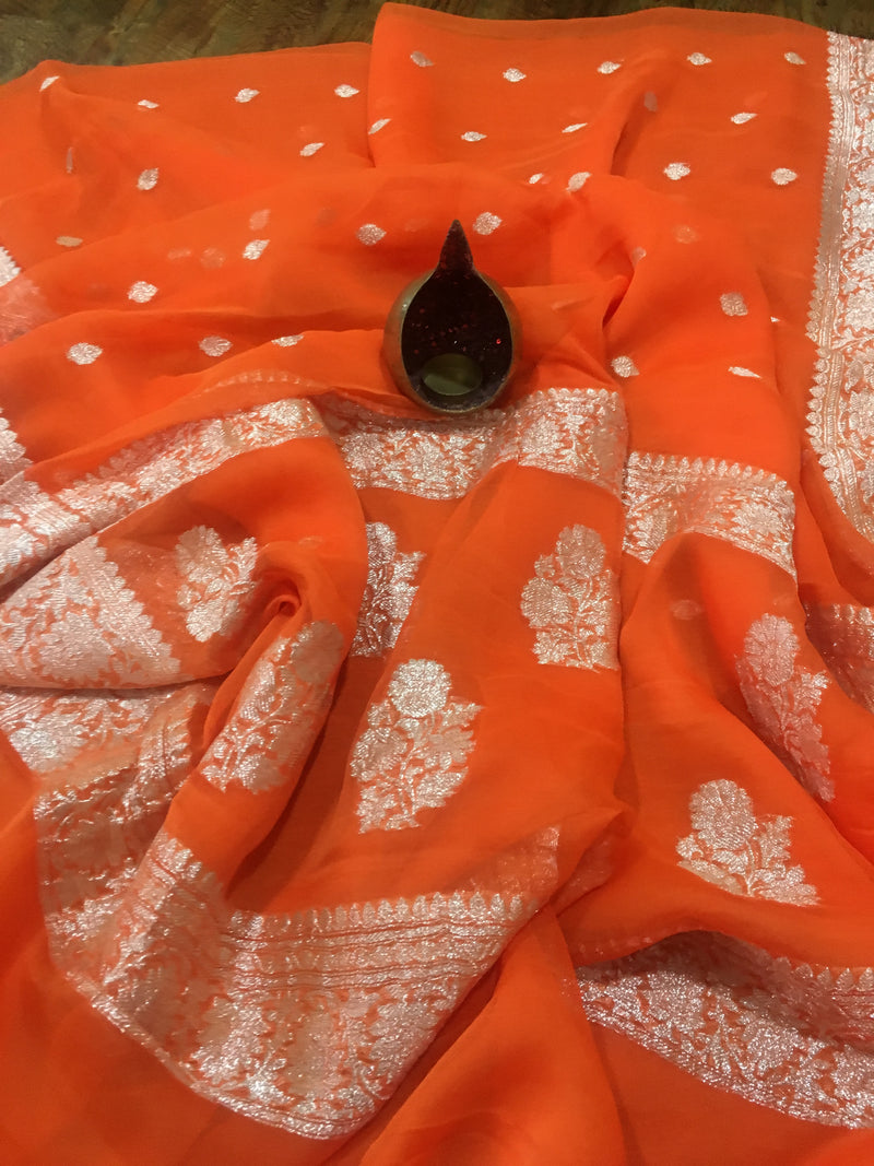 Banarasi Khaddi Georgette Saree in Orange