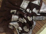 Brown Banarasi Khaddi Georgette Saree