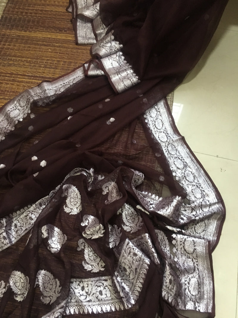 Brown Banarasi Khaddi Georgette Saree