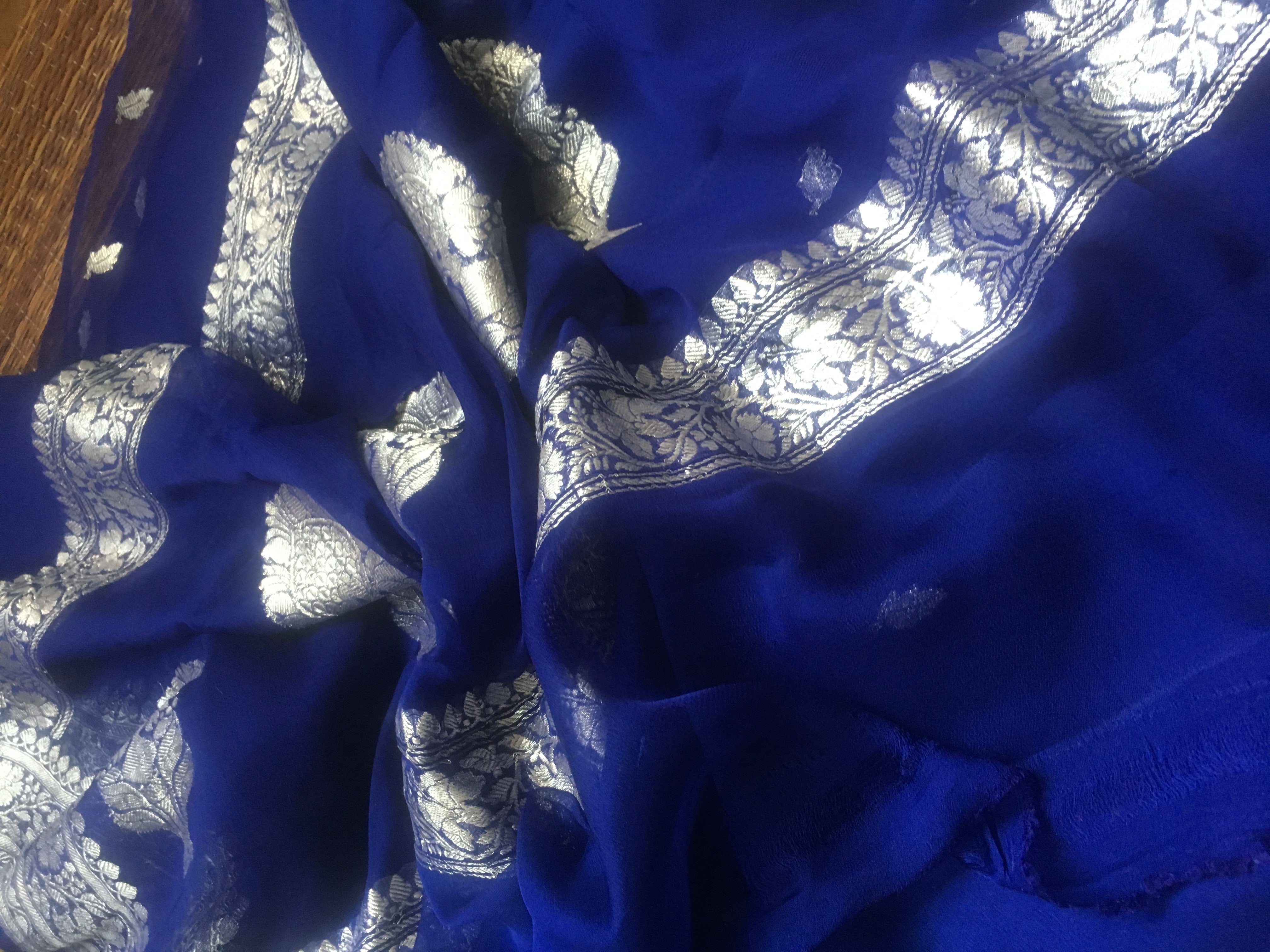 Royal blue Banarasi Khaddi Georgette Saree