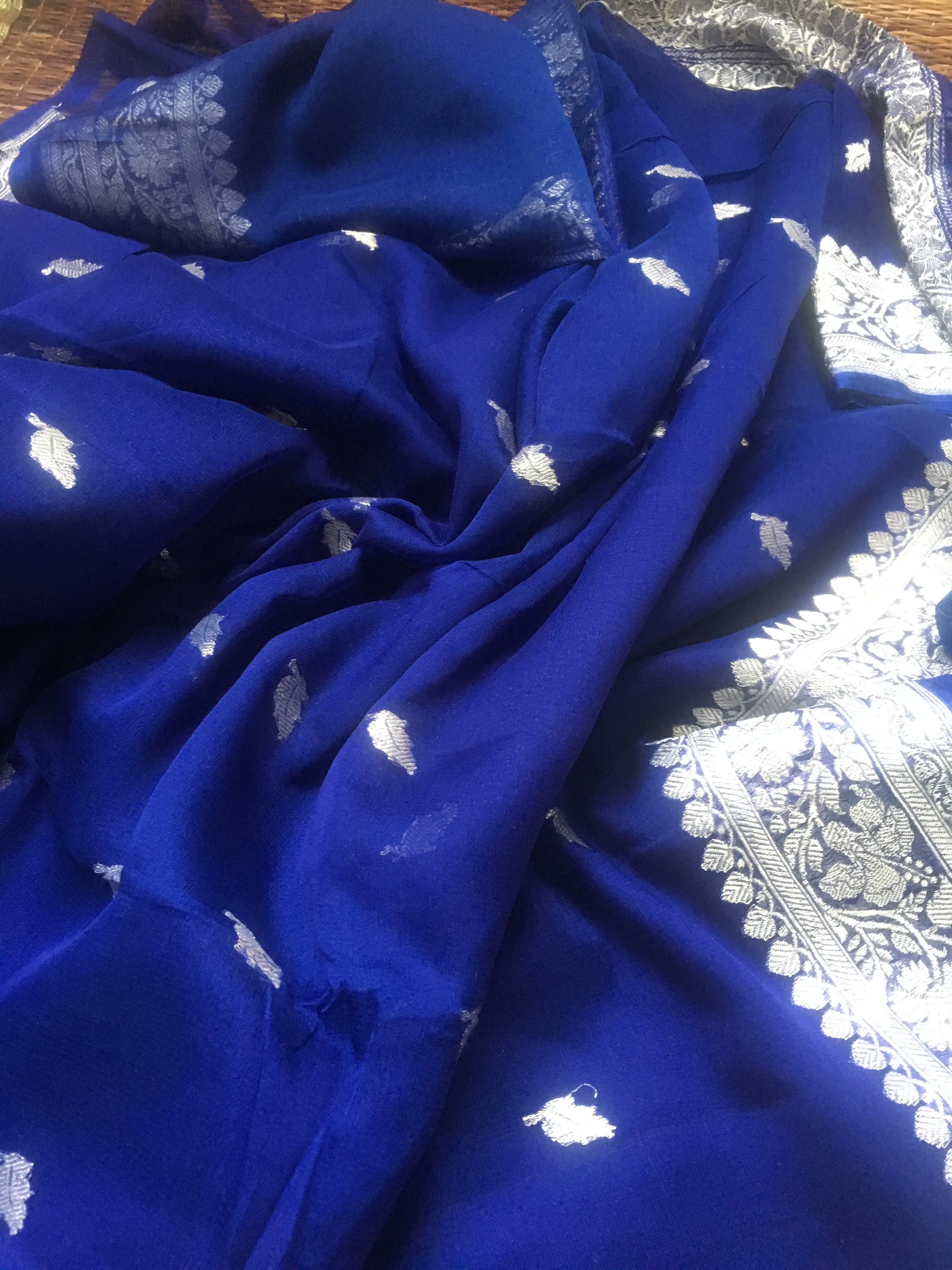 Blue banarasi khaddi saree 