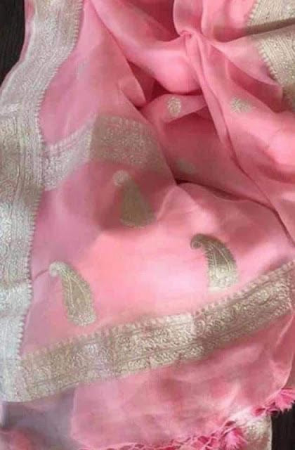 Baby Pink Banarasi Khaddi Georgette Buti Jaal Saree