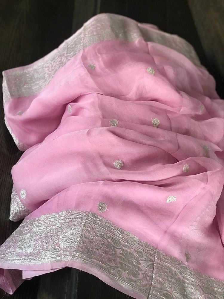 Babypink Banarasi Khaddi Georgette Saree