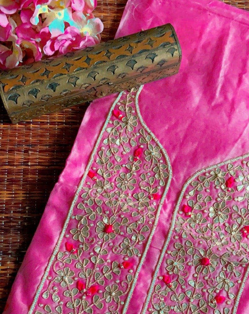 Chanderi Gota Patti Kurti In Hotpink,Latest Hand Gota Patti Suit Online,Shop Gota Patti Suit Set At Best Rates