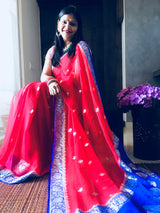 Blue & Red Khaddi Banarasi Chiffon Saree