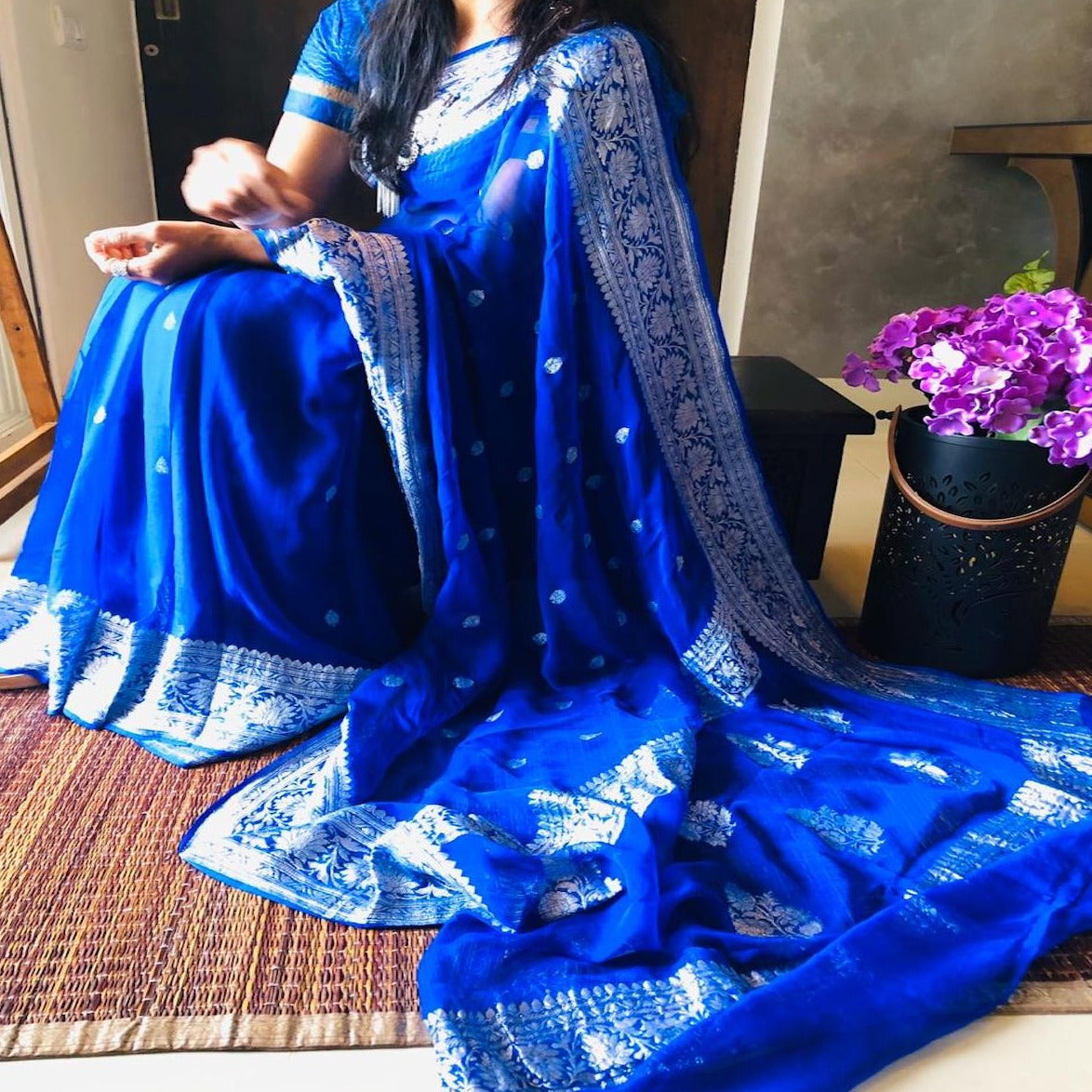 Inkblue Banarasi Khaddi Georgette Saree,Wedding Saree, Indian Sarees, Online Sarees
