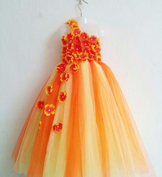 Cute Orange Party Wear Tutu Dress For Girls - jhakhas.com