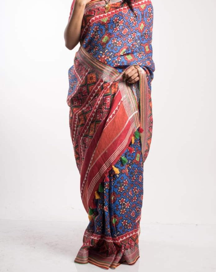Kalamkari Printed Pure Linen Digital Print Saree,Buy Digital Print Saree Online,Latest Printed Linen Saree At Affordable Rate