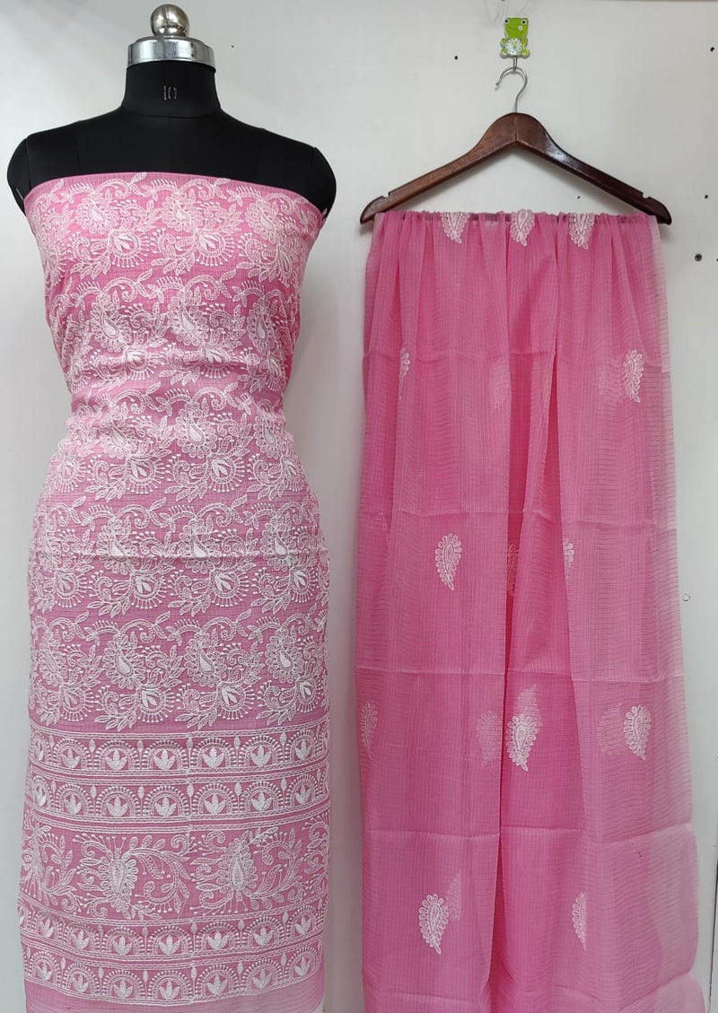 Kota Chikankari Embroidery Salwar Suit In Baby Pink,kota doria suits online shopping