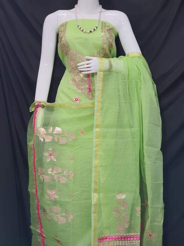 Kota Doria Embroidered Suit Set In Green,kota doria suits in jaipur