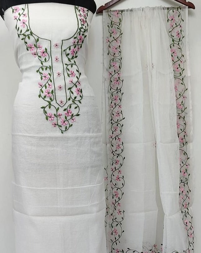 Kota Doria Embroidered Suit Set In White