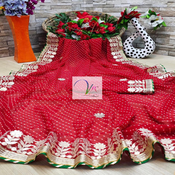 Leheriya Georgette Saree In Red ,Leheriya Work sarees,Shaded Sarees, Lehriya Sarees