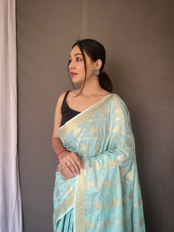 Light Blue Muslin Silk Saree