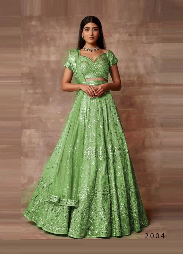 Light Green Sequin & Embroidery Organza Lehenga