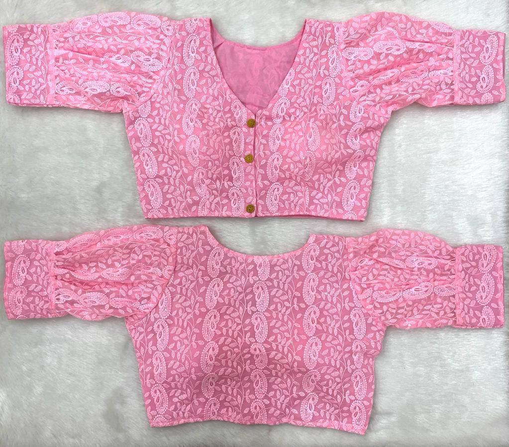 Pink Chikankari Work Cotton Blouse