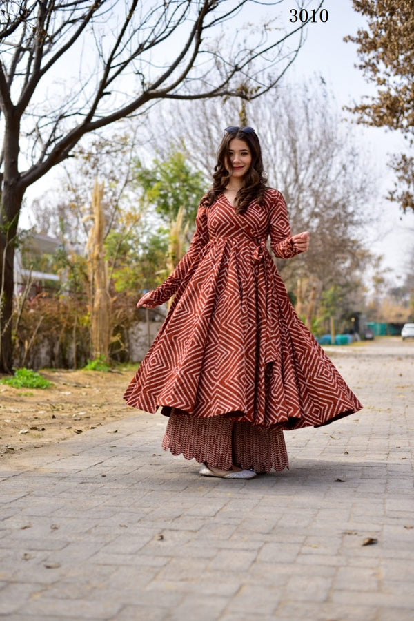 Maroon Cotton Kurti With Palazzo Set