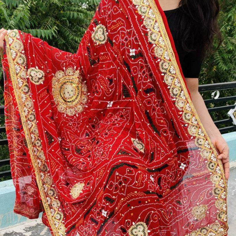 Red -Color Marwadi Chunri Dupatta With Gota Work