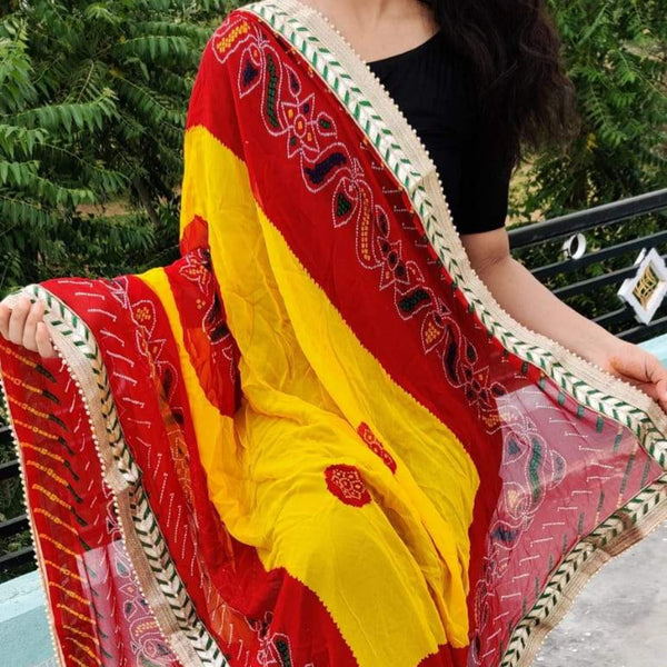 Bandhani Print Dupatta In Yellow & Red