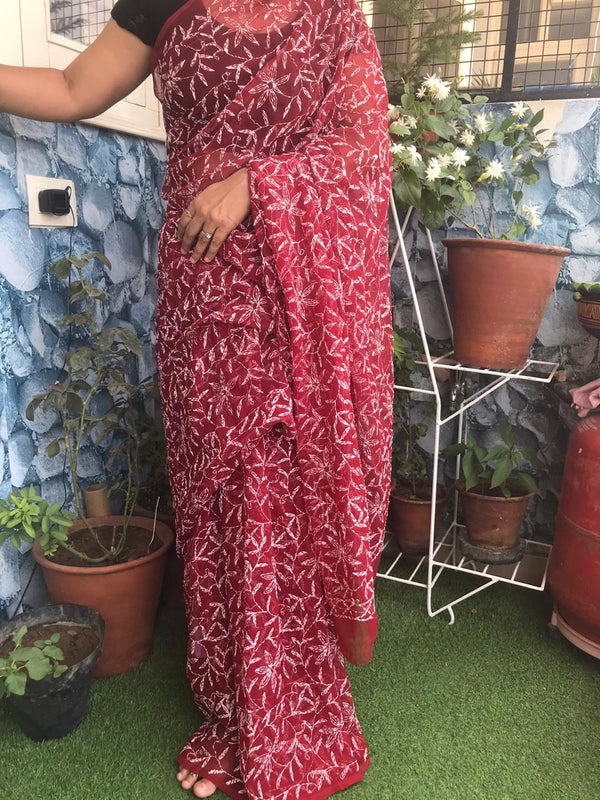 Lucknowi Tepchi Work Saree