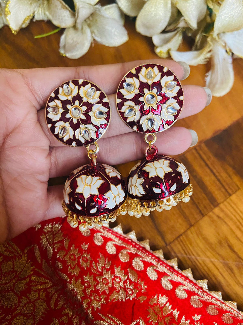 Mehroon Meenakari Jhoomki, Latest Collection, Party Wear Earrings