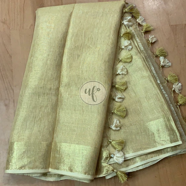 Buy Pista Green Linen Tissue Embroidred Saree 