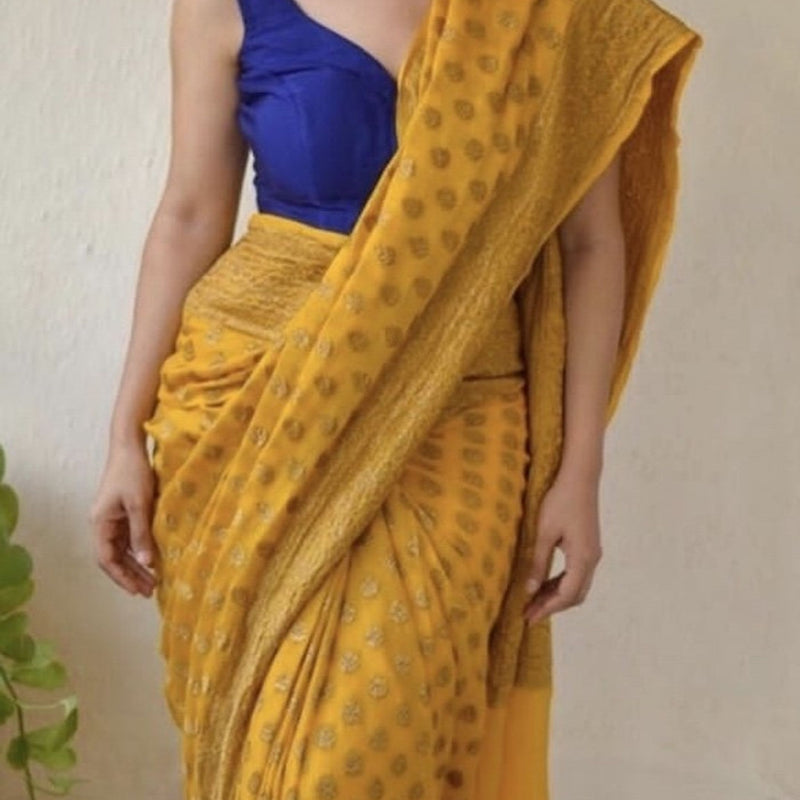 Mustard Heavy Banarasi Saree