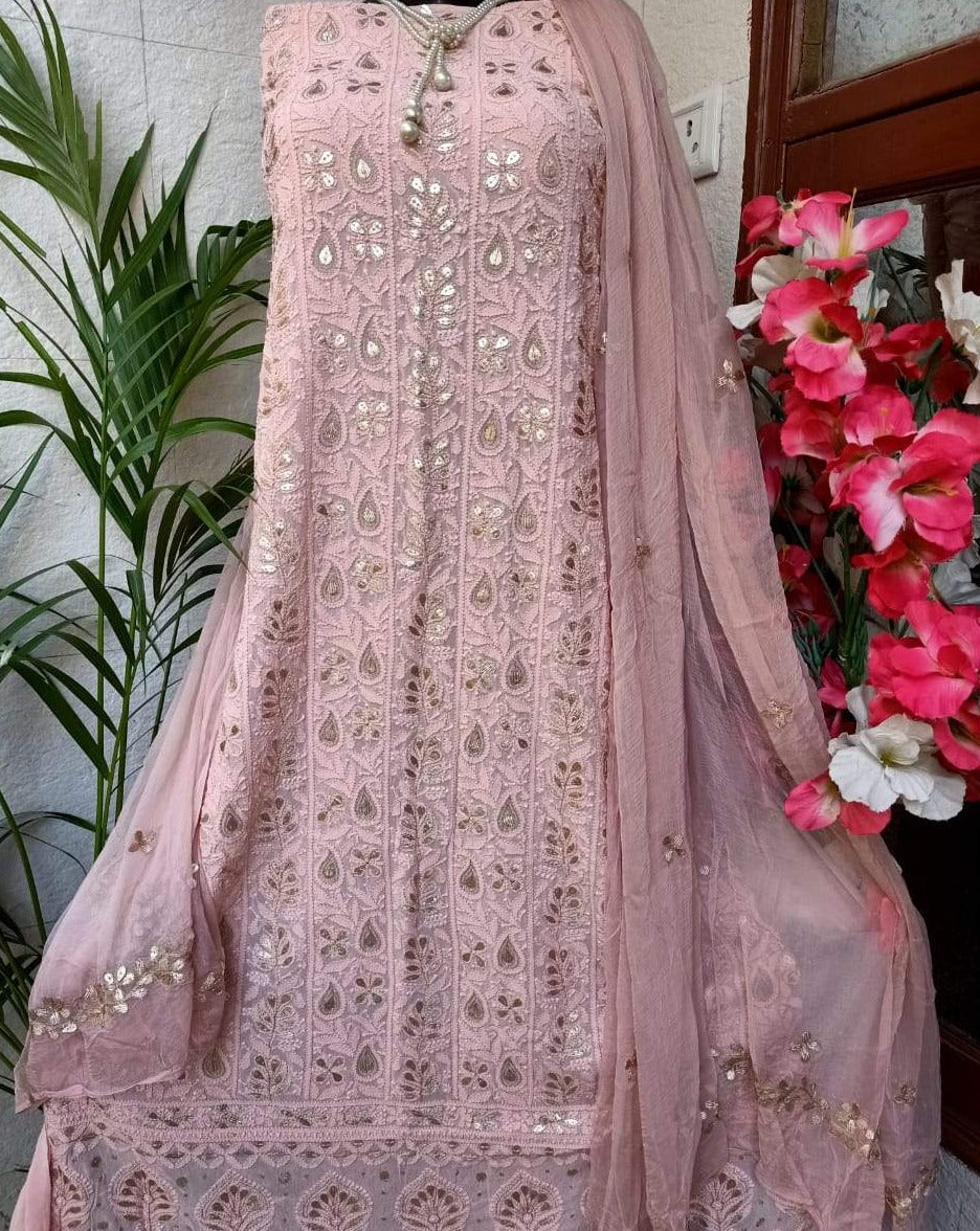 Pink Chikankari Gota Salwar Suit,Buy Lakhnawi Suits,Shop Lucknowi Dress
