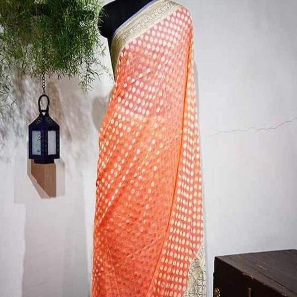 Orange Heavy Banarasi Saree