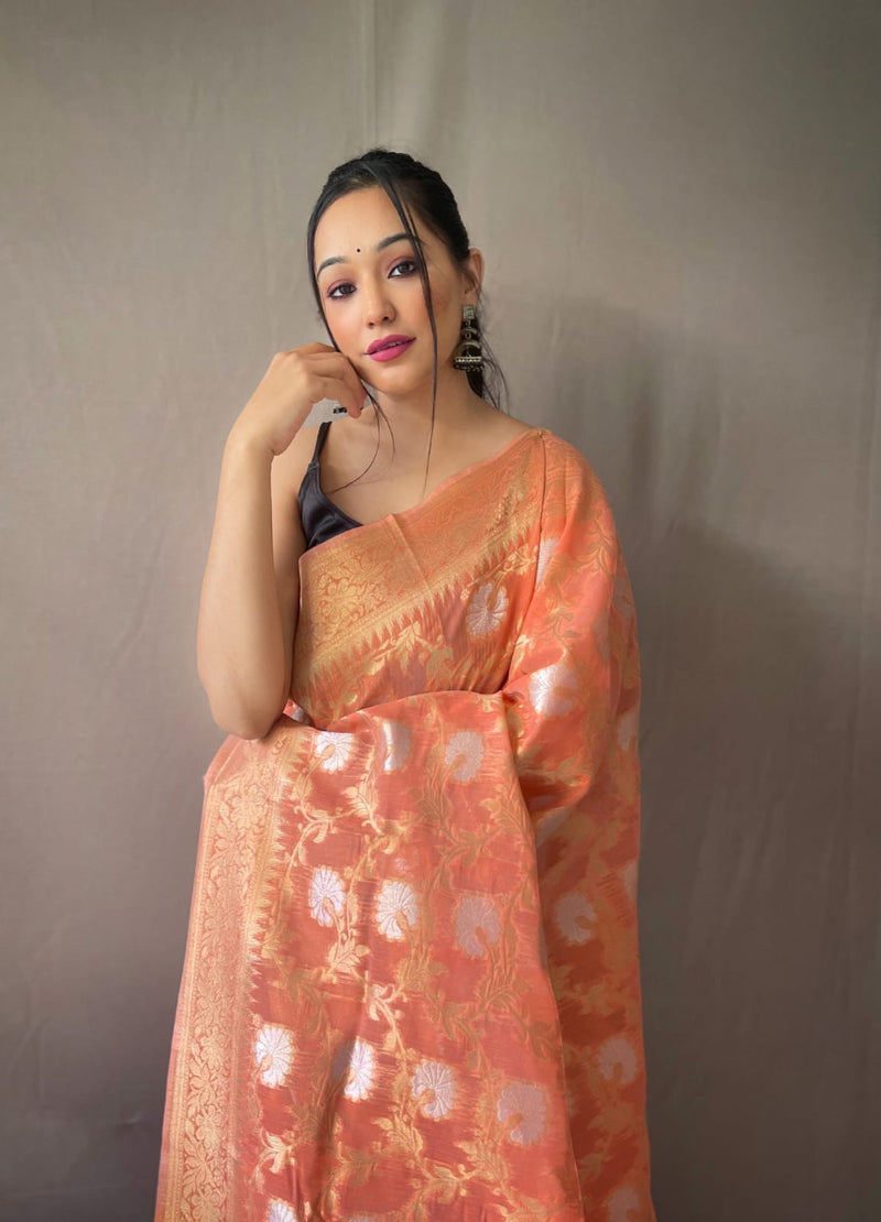 Orange Tissue Silk Saree