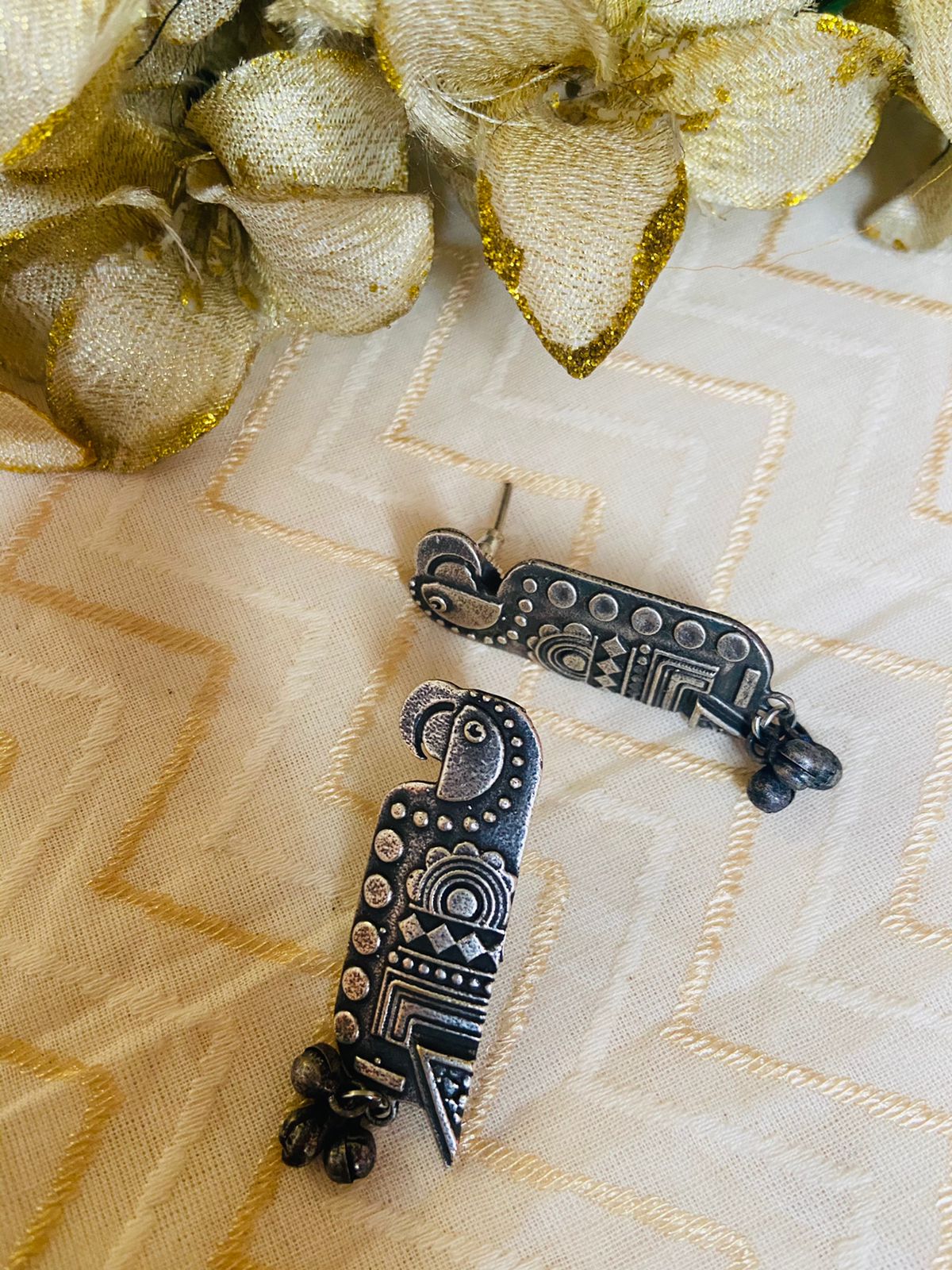 Parrot Oxidised Earrings, Traditional Earrings , Shop Online At Jhakhas.Com
