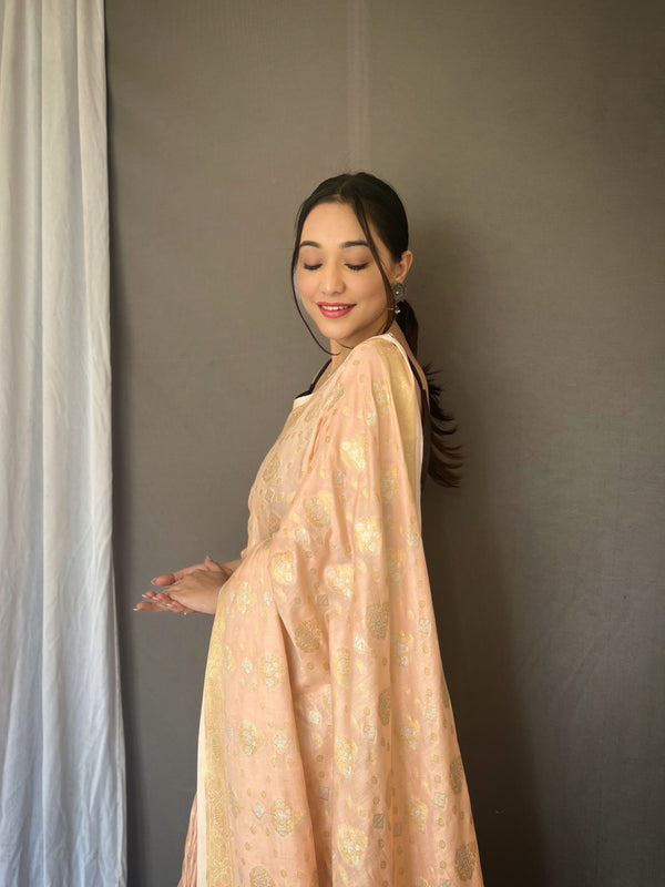 Peach Muslin Silk Saree