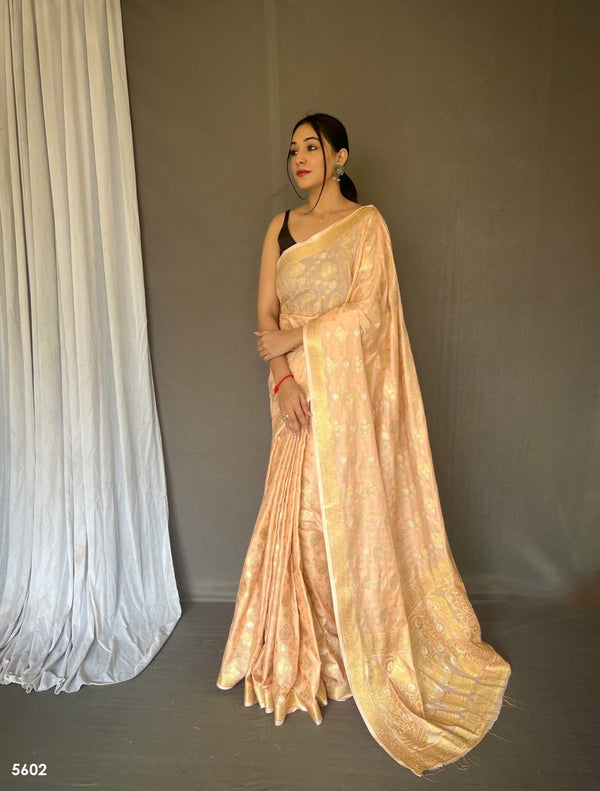 Peach Muslin Silk Saree