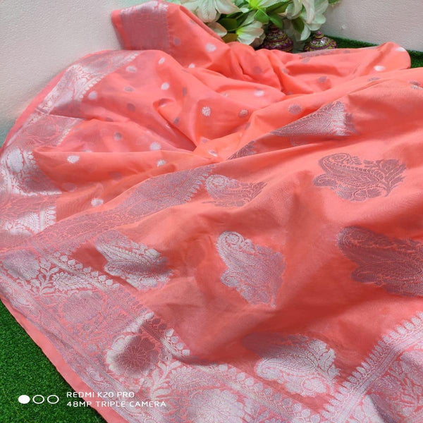 Peach Banarasi Semi Georgette Saree ,Banarasi Semi Georgette Saree, Banarasi Saree Online