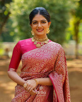 Banarasi Soft Silk Saree With Blouse In Pink