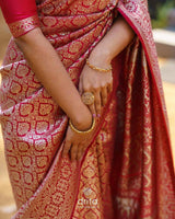 Banarasi Soft Silk Saree With Blouse In Pink
