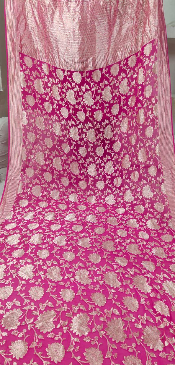 Rani Pink Floral Jaal Banarasi Georgette Saree