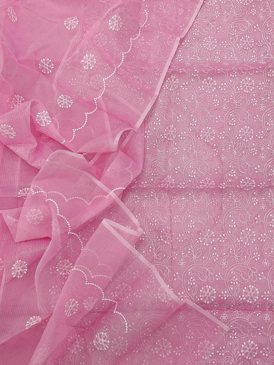 Pink - Kota Doria Cotton Plain Fabric 25