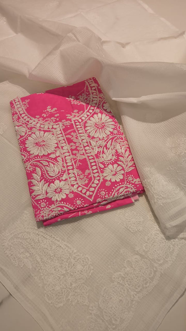 Pink Chikankari Suit Material
