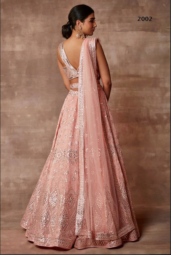 Pink Sequin & Embroidery Organza Lehenga