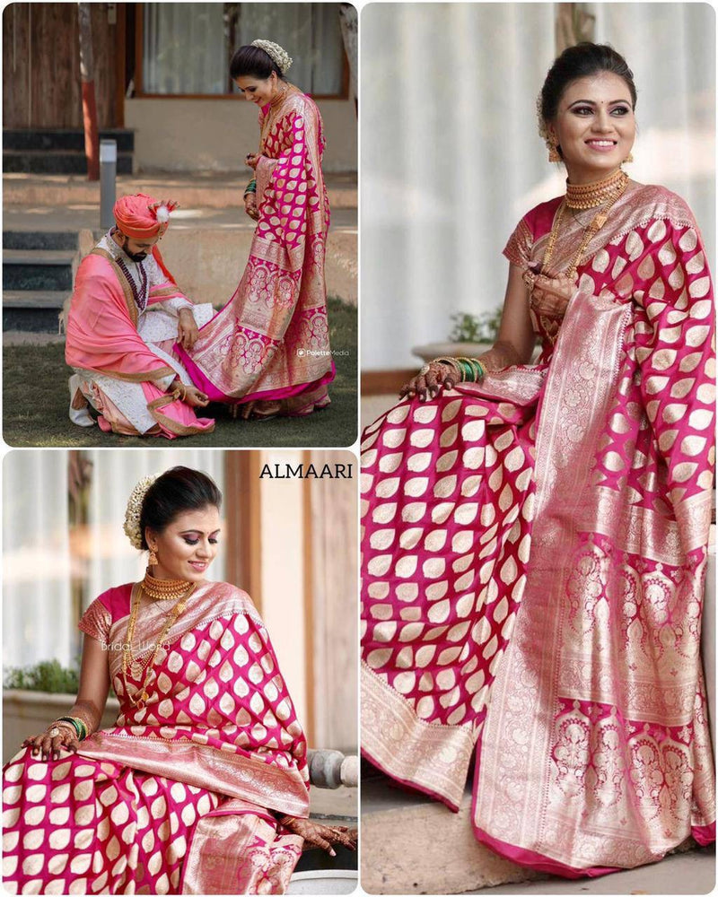 Pink Banarasi Soft Silk Saree With Blouse