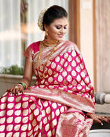 Pink Banarasi Soft Silk Saree With Blouse