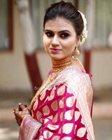 Pink Banarasi Soft Silk Saree With Blouse