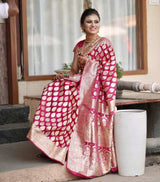Pink Banarasi Soft Silk Saree With Blouse