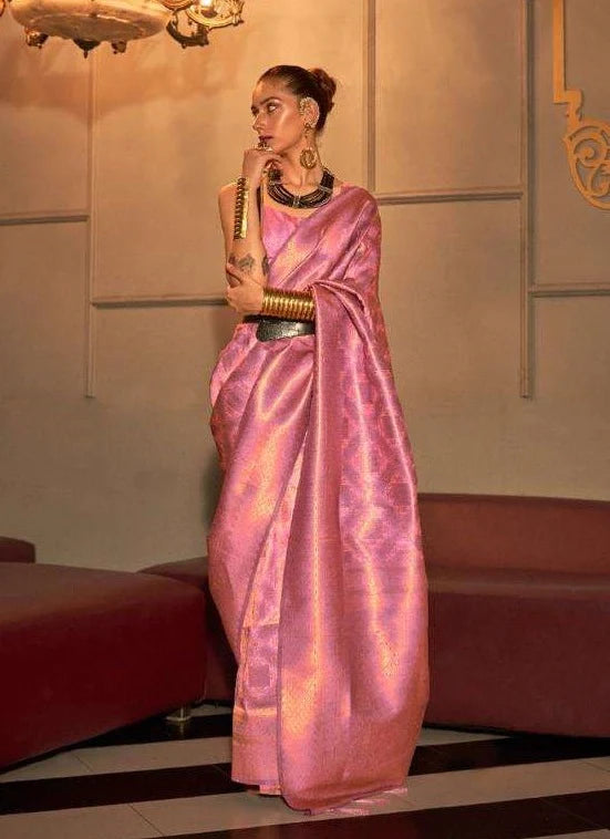 Pink Kanjivaram Silk Saree With Blouse