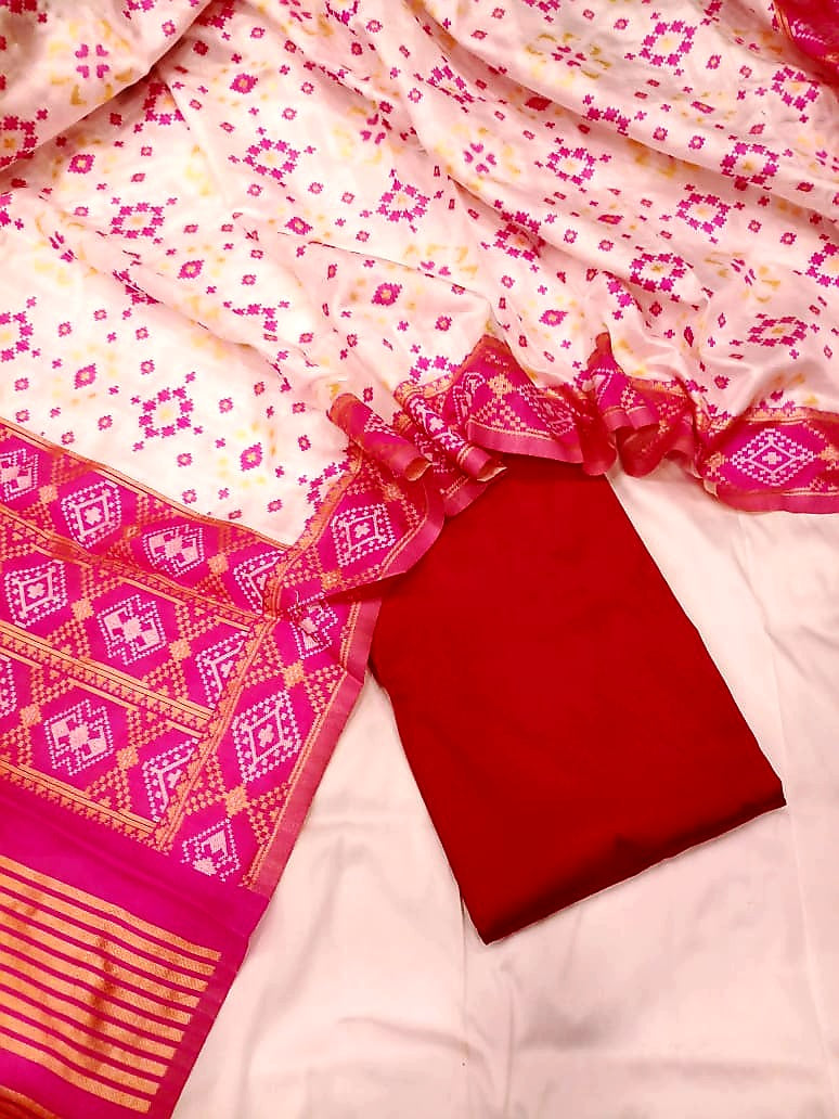 Pink Banarasi Silk Katan Patola Design Suit