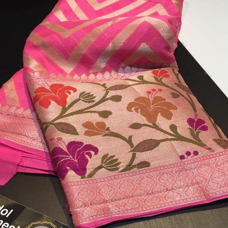 Banarasi khaddi saree with meenakari work in pink