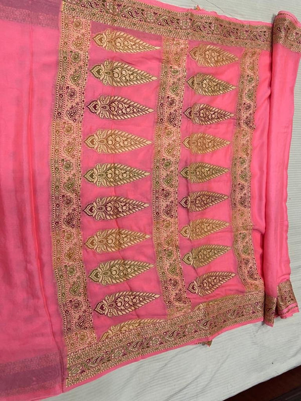 Pink Banarasi Saree In Meenakari - jhakhas.com