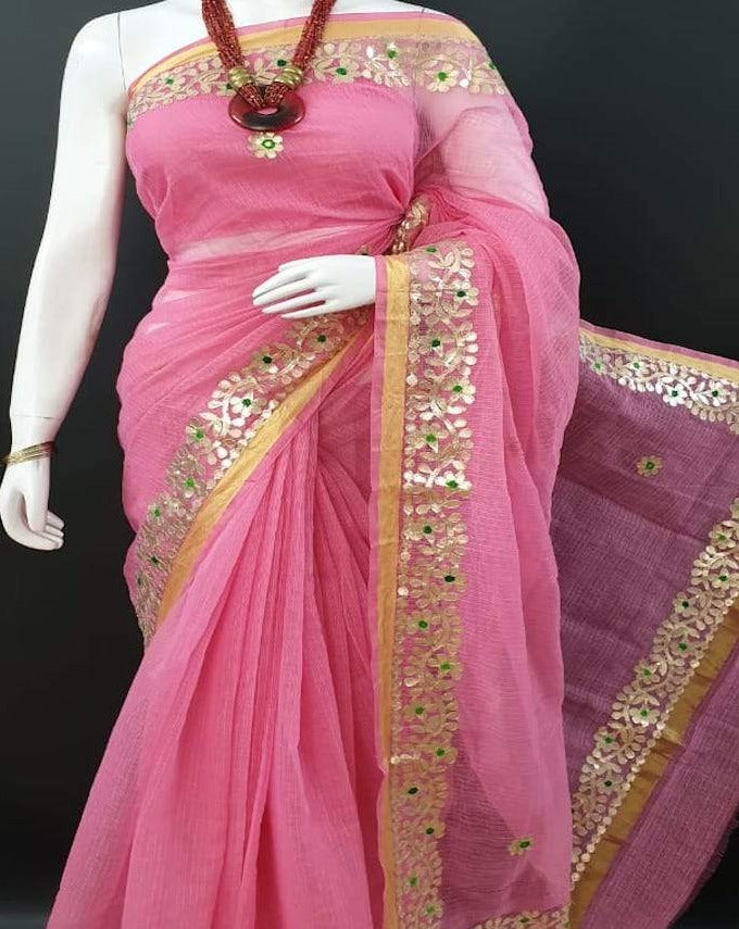 Baby Pink Kota Doria Gota Patti Saree , Kota Doria Saree , Kota Sarees From Jaipur