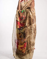 Pure Linen Digital Print Saree In Madhubani Printed,Shop Linen Saree Online,Buy Floral Print At Best Rate